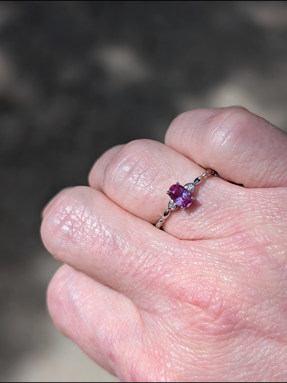 Platinum Plated Sterling Silver Alexandrite Oval Gemstone Ring - Picture 2 of 6
